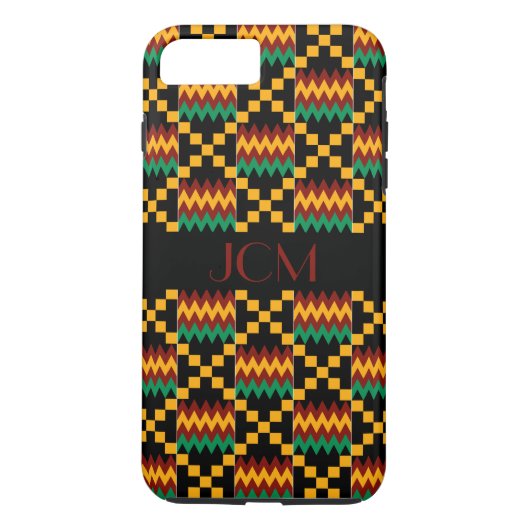 Monogram Rode, Gele, Groene, Zwarte Kente Stof Case-Mate iPhone Case (Achterkant)