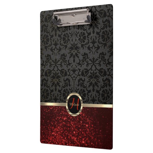 Monogram Rode Glitter en Floral Design Klembord (Links)