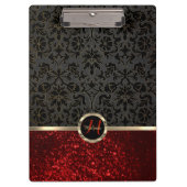 Monogram Rode Glitter en Floral Design Klembord (Voorkant)