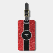 Monogram rode glitterdiamant zwarte cirkel bagagelabel (Voorkant verticaal)