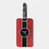 Monogram rode glitterdiamant zwarte cirkel bagagelabel (Achterkant verticaal)