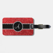 Monogram rode glitterdiamant zwarte cirkel bagagelabel (Achterkant horizontaal)