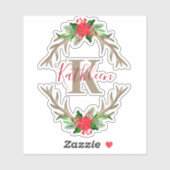 Monogram Rode Groene Kerst Bloemstuk met Geweien Sticker (Vel)
