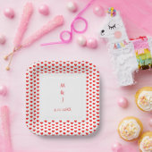 Monogram Rode Harten Paar Naam Romantische Huwelij Papieren Bordje (Feest)