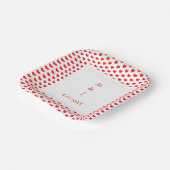 Monogram Rode Harten Paar Naam Romantische Huwelij Papieren Bordje (Gebogen)