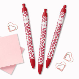 Monogram Rode Hartjes Valentijnspatroon Zwarte Inkt Pen