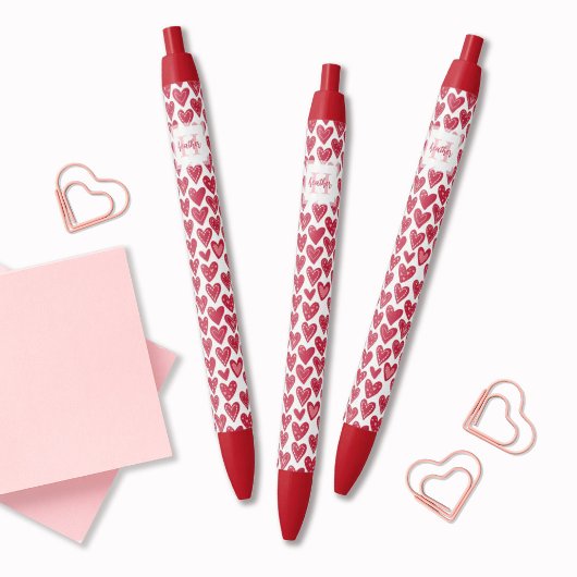 Monogram Rode Hartjes Valentijnspatroon Zwarte Inkt Pen