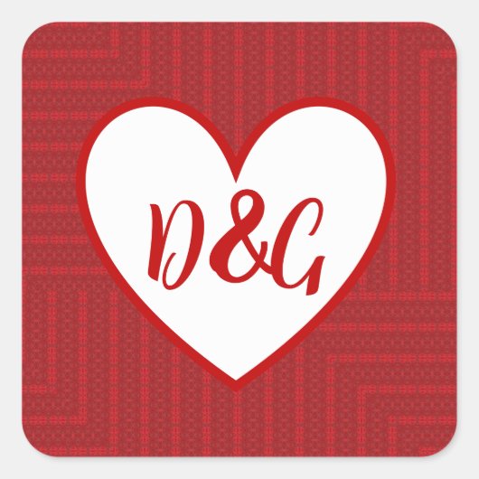 Monogram Rode Hartstickers Vierkante Sticker (Voorkant)