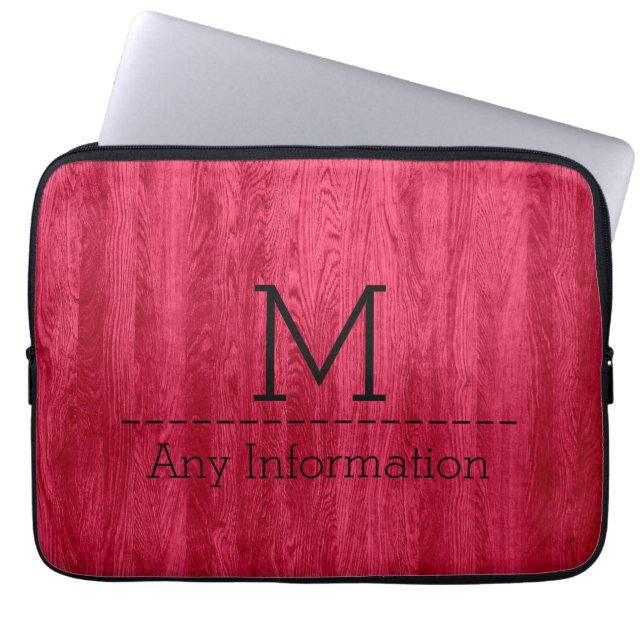 Monogram rode houtkorrel laptop sleeve (Voorkant)