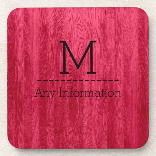Monogram rode houtkorrel onderzetter (Voorkant)