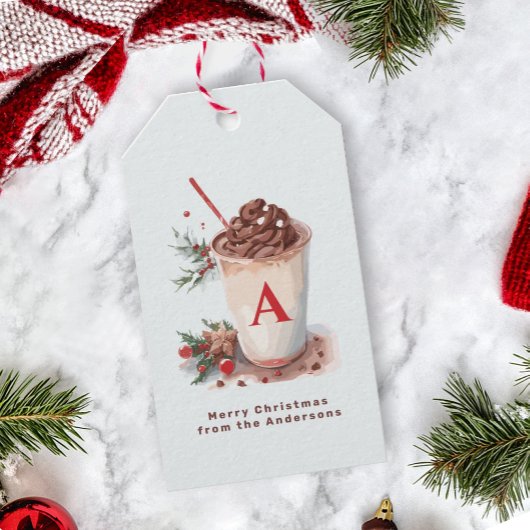 Monogram Rode Kerst Winter Heet Cacaodrank Cadeaulabel