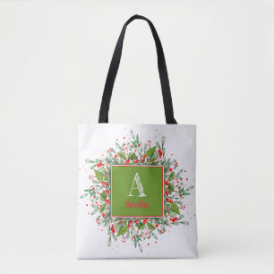Monogram rode kerstelegante brief tote bag