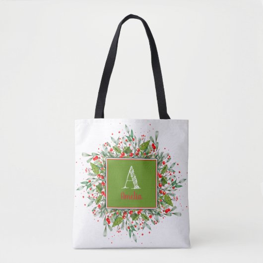 Monogram rode kerstelegante brief tote bag (Voorkant)
