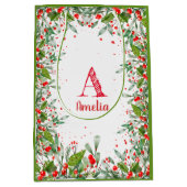 Monogram Rode Kerstmis elegante letter groen Medium Cadeauzakje (Voorkant)
