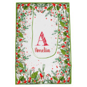 Monogram Rode Kerstmis elegante letter groen Medium Cadeauzakje (Achterkant)