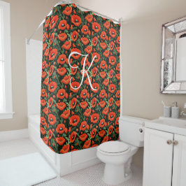 Monogram Rode Klaproos Klaprozen Bloemen Bloemstuk Douchegordijn