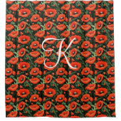 Monogram Rode Klaproos Klaprozen Bloemen Groene Pl Douchegordijn (Voorkant)