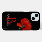 Monogram rode klaproos op zwart stijlvol Case-Mate iPhone case (Achterkant (horizontaal))