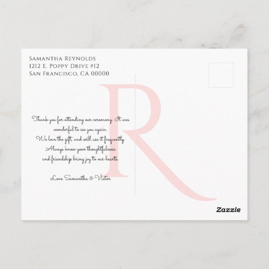 Monogram Rode Klaproos op Zwarte Bedankkaart Briefkaart (Achterkant)