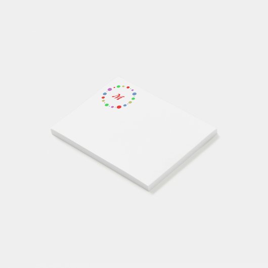 Monogram rode, kleurrijke geometrische cirkelkunst post-it® notes (Schuin)