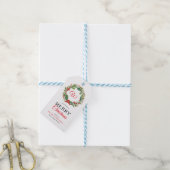 Monogram Rode Krans Vrolijke Kerstfoto Cadeaulabel (Met Touw)