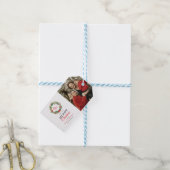 Monogram Rode Krans Vrolijke Kerstfoto Cadeaulabel (Met Touw)