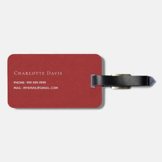 Monogram rode lederen textuur bagagelabel (Achterkant horizontaal)