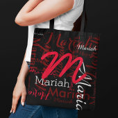 Monogram & Rode Namen op Zwart Tote Bag