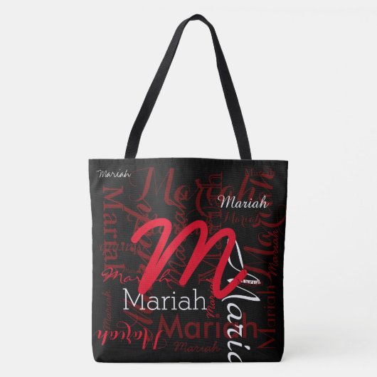Monogram & Rode Namen op Zwart Tote Bag (Voorkant)
