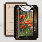 Monogram rode papavervleugels save the date (Voorkant / Achterkant)