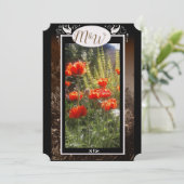 Monogram rode papavervleugels save the date (Staand voorkant)