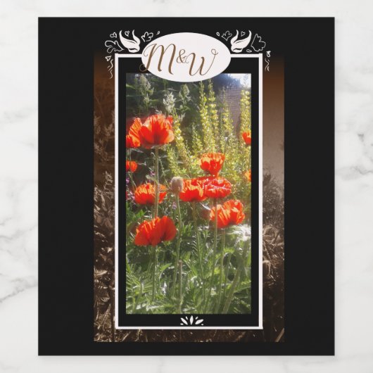 Monogram rode papavervleugels wijn etiket (Enkel label)