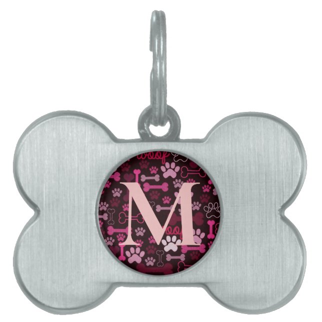 Monogram rode poot afdrukken & Botten Huisdieren Naamplaatje (voorkant)