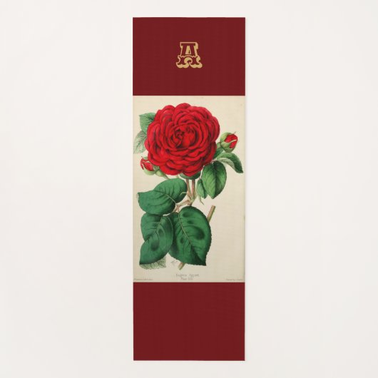 Monogram Rode Roos Bloei Vintage Kunst Elegant Yogamat (Voorkant)