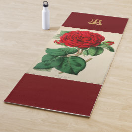 Monogram Rode Roos Bloem Bloei Vintage Kunst Elega Yogamat
