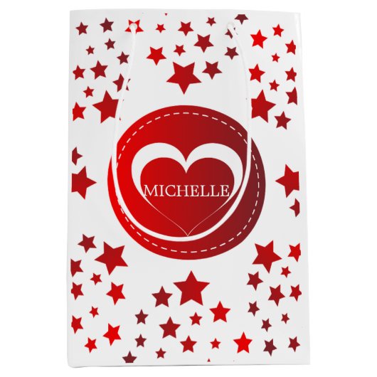 Monogram rode sterren en hart medium cadeauzakje (Voorkant)