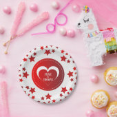 Monogram rode sterren en hart papieren bordje (Feest)