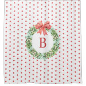 Monogram Rode Stippen Kerst Krans Douchegordijn (Voorkant)