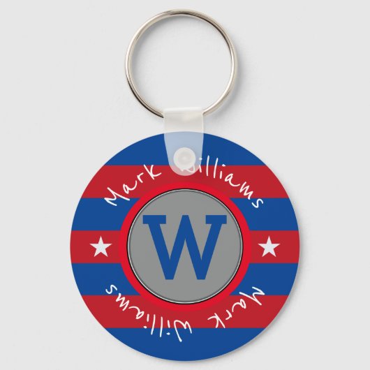 monogram rode strepen - gepersonaliseerd sleutelhanger (Voorkant)