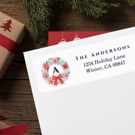 Monogram Rode Strikende Krans Kerst Adreslabel Etiket