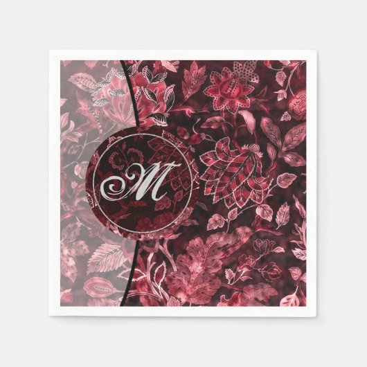 Monogram Rode Vintage Bloemen Servetten 2 (Voorkant)