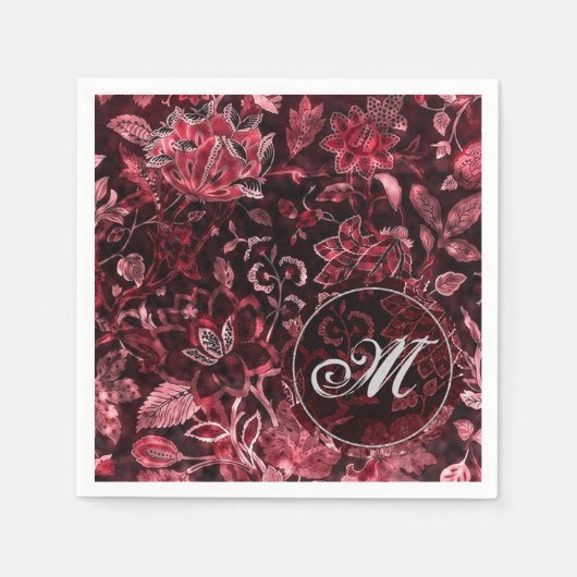 Monogram Rode Vintage Bloemenservetten Servet (Voorkant)
