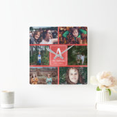 Monogram rode Waterverf en fotocollage Vierkante Klok (Huis)