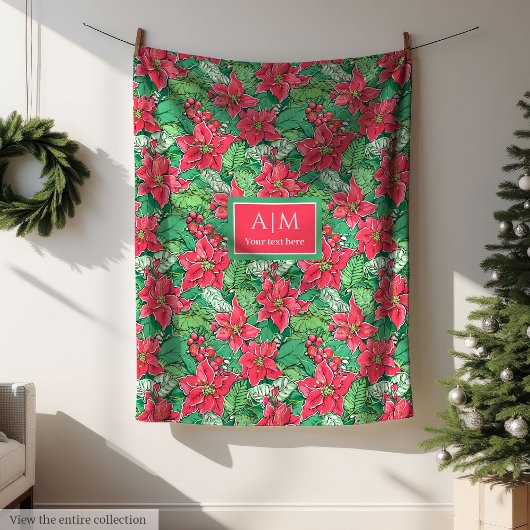 Monogram rode waterverf preppy kerst fleece deken
