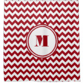 Monogram Rode Wit Gestreept Chevron Patroon Douchegordijn (Voorkant)