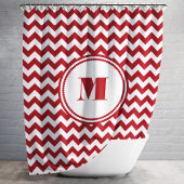 Monogram Rode Wit Gestreept Chevron Patroon Douchegordijn