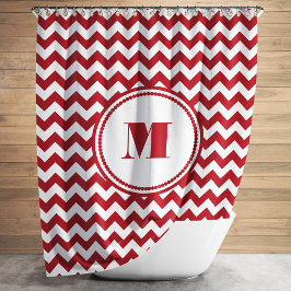 Monogram Rode Wit Gestreept Chevron Patroon Douchegordijn