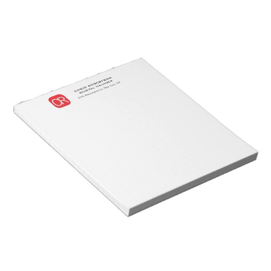 Monogram Rode Wit Professioneel Eenvoudig Notitieblok (Schuin)