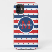 Monogram rode witte blauwe patriottische sterren Case-Mate iPhone case (Achterkant)
