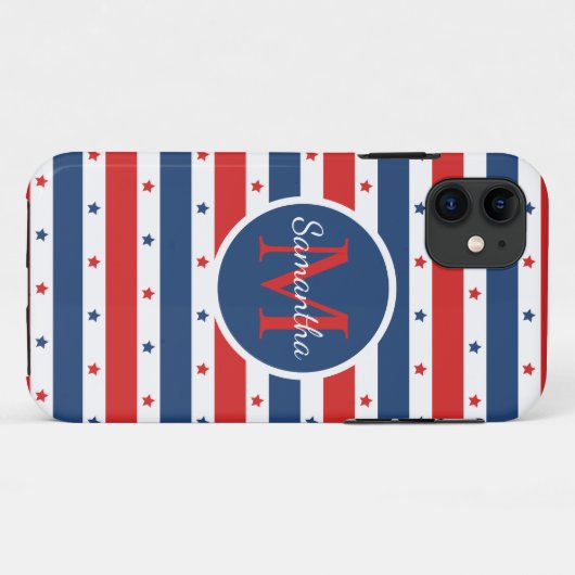 Monogram rode witte blauwe patriottische sterren Case-Mate iPhone case (Achterkant (horizontaal))